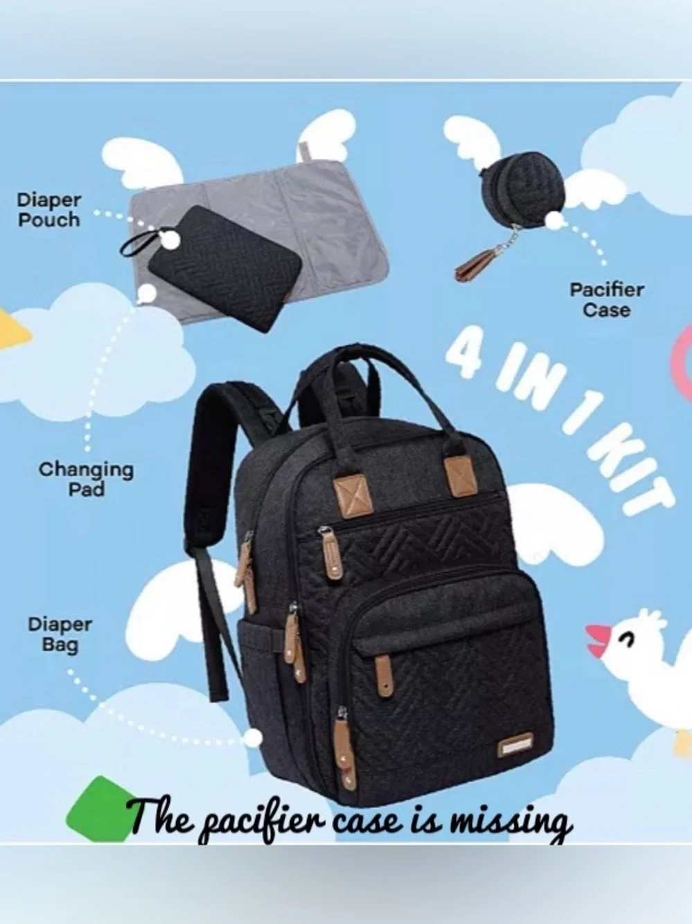 INIUNIU Quilted Large Diaper Bag Backpack Bag Organizer Unisex Black Tan